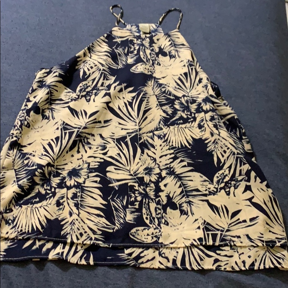 Tropical print navy and cream top!